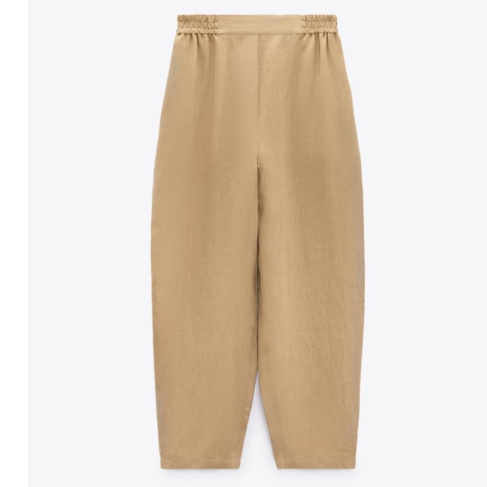 ❌SOLD❌ ZARA 100% Linen pants Tapered High waist Elastic - Picture 2 of 16